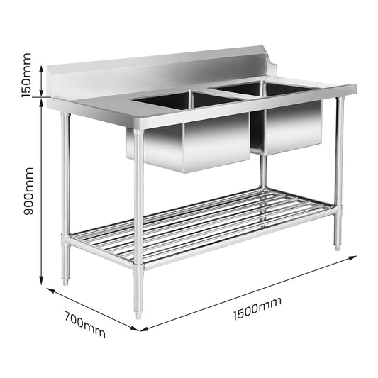 Right Inlet Double Sink Dishwasher Bench - DSBD7-1500R/A
