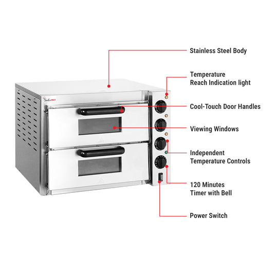 BakerMax Compact Countertop Double Deck Electric Pizza Oven - EP-2T