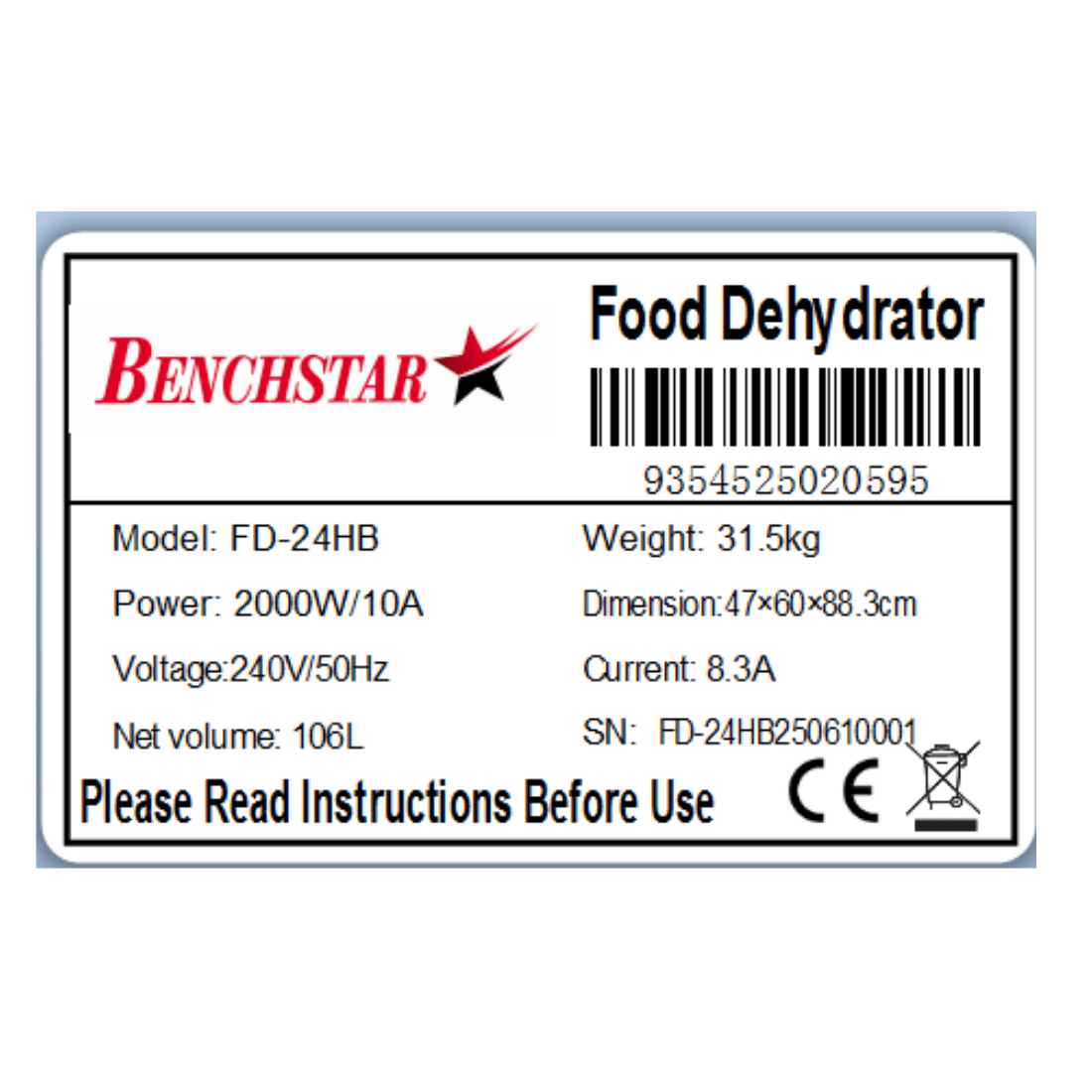 Benchstar Food Dehydrator with 24 trays – FD-24HB