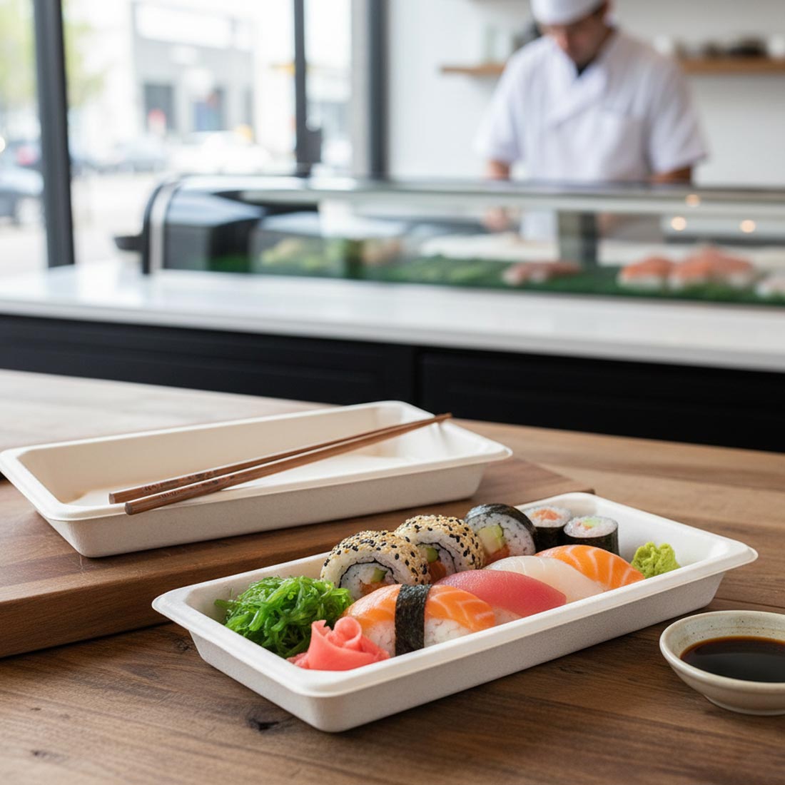 PakMax 8.5"*5.4"*0.8" Sugarcane Sushi tray - ST-15
