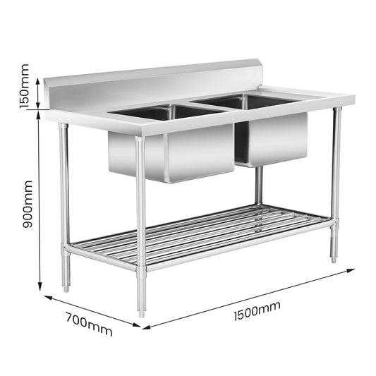 Modular System Double Centre Sink Bench with Pot Undershelf - DSB7-1500C/A