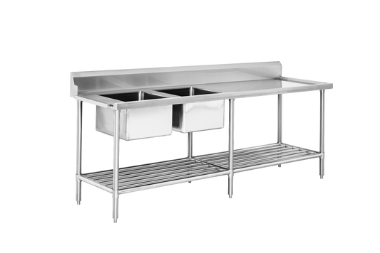 DSBD7-2400L/A Left Inlet Double Sink Dishwasher Bench