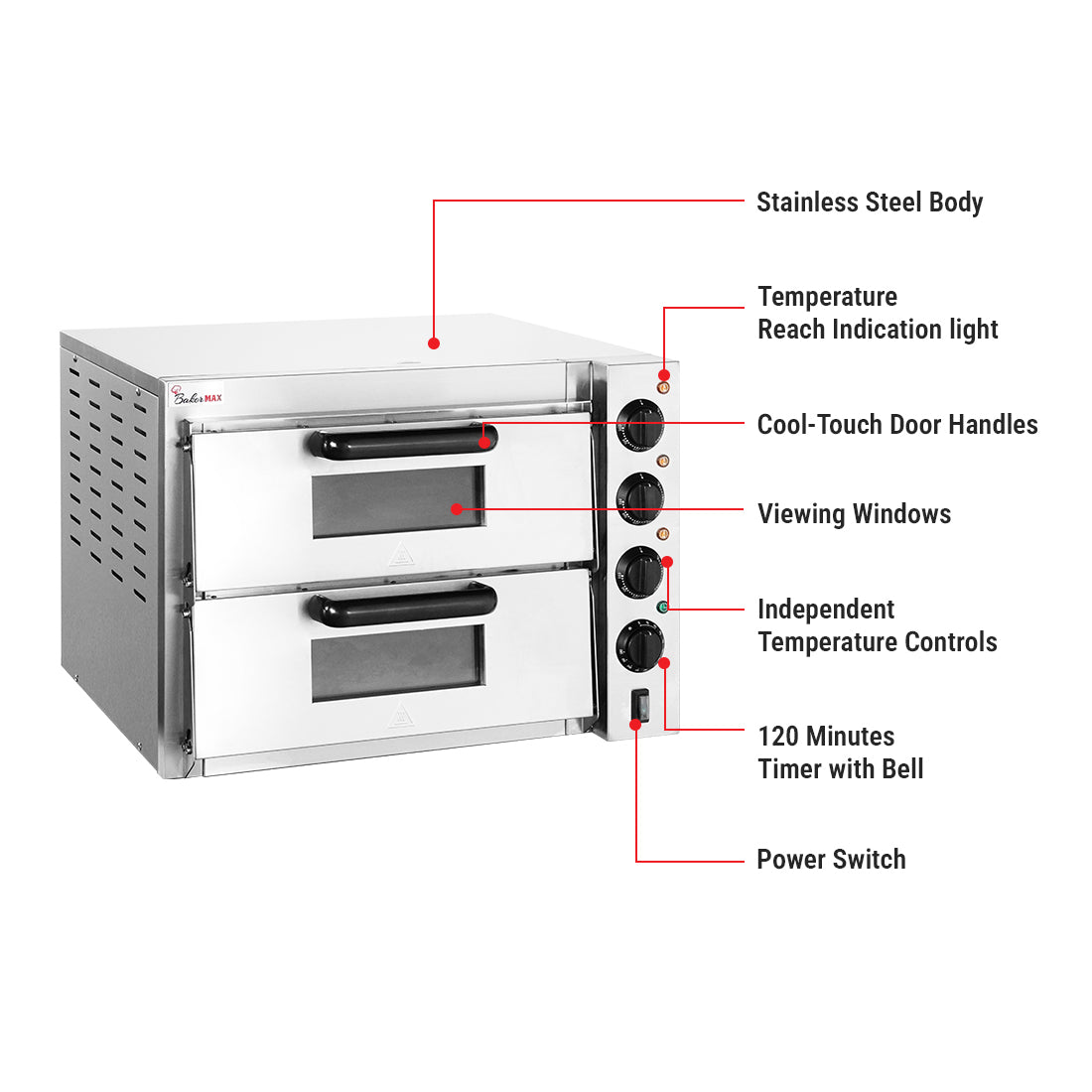 BakerMax Compact Countertop Double Deck Electric Pizza Oven - EP-2T