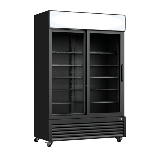 Thermaster Two Sliding Glass Door Colourbond Upright Drink Fridge Black - LG-1000SDBP