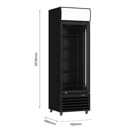 Thermaster Single Glass Door Black Colourbond Upright Drink Fridge - LG-540BP