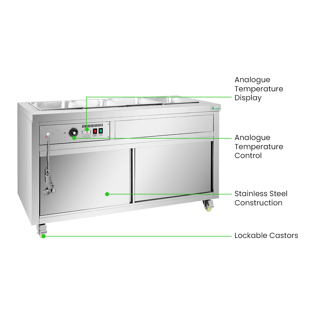 Thermaster Premium Wet and Dry Bain Marie Food Display 4x1/1 GN Pans PG150FE-XB
