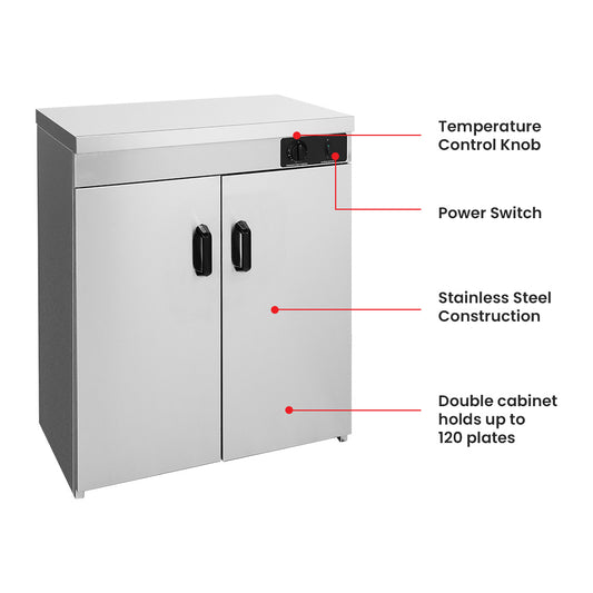 Elementry Stainless Steel Double Cabinet Plate Warmer 120 Plates - PW-DE