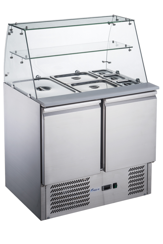FED-X Two Door Salad Prep Fridge with Glass Top - XS900GC