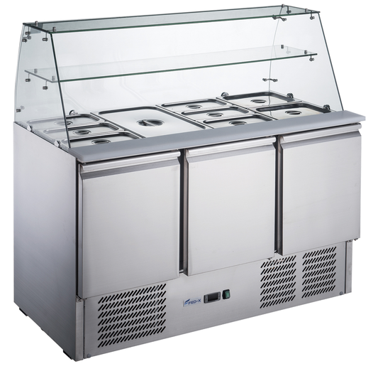 FED-X Three Door Salad Prep Fridge with Glass Top - XS903GC