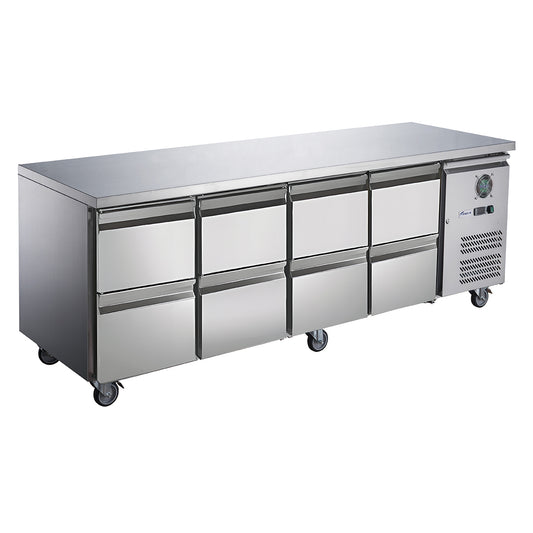 FED-X S/S Eight-Door Bench Fridge with Drawers - XUB7C22S4D